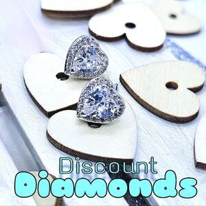 Heart Shaped White Halo Diamond & White Baguette Diamond Earrings 925